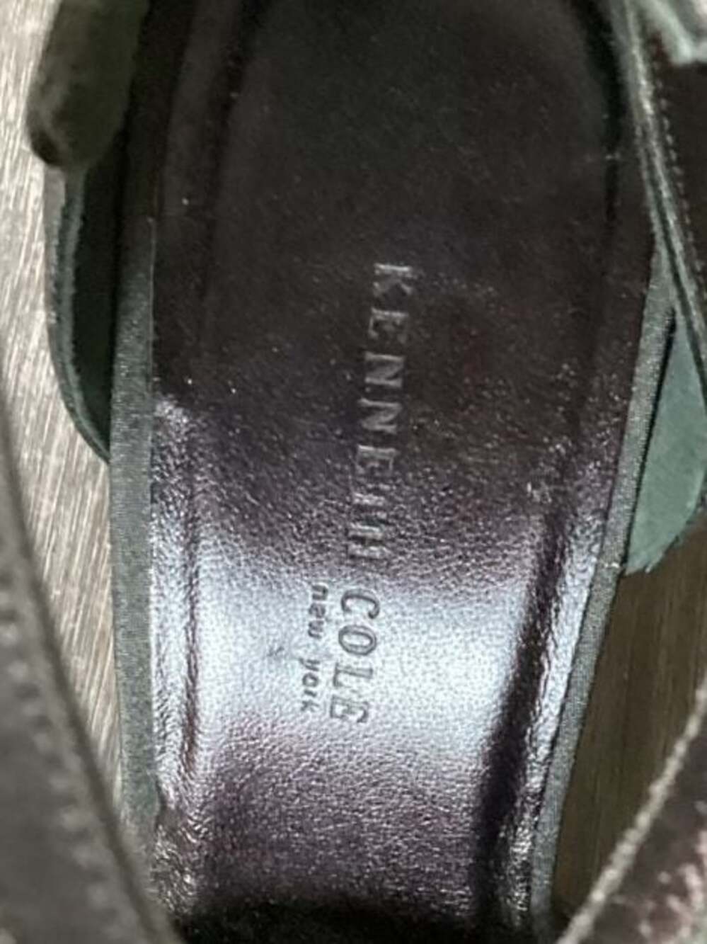 Vintage Kenneth Cole New York Gray Satin Rosette Embroidered Ankle Strap Heels - Picture 3 of 7